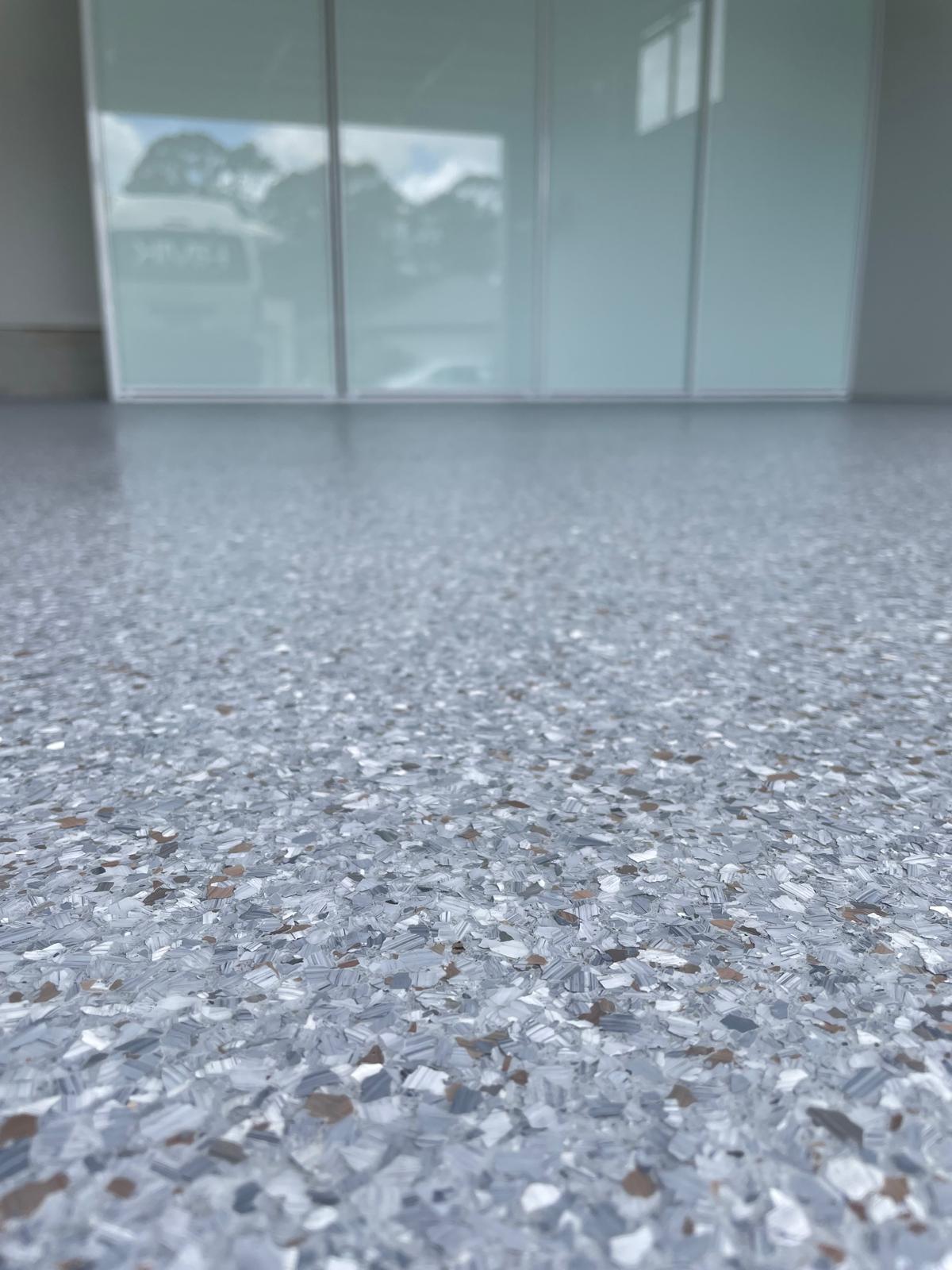 Denham Court garage after epoxy grey flakes