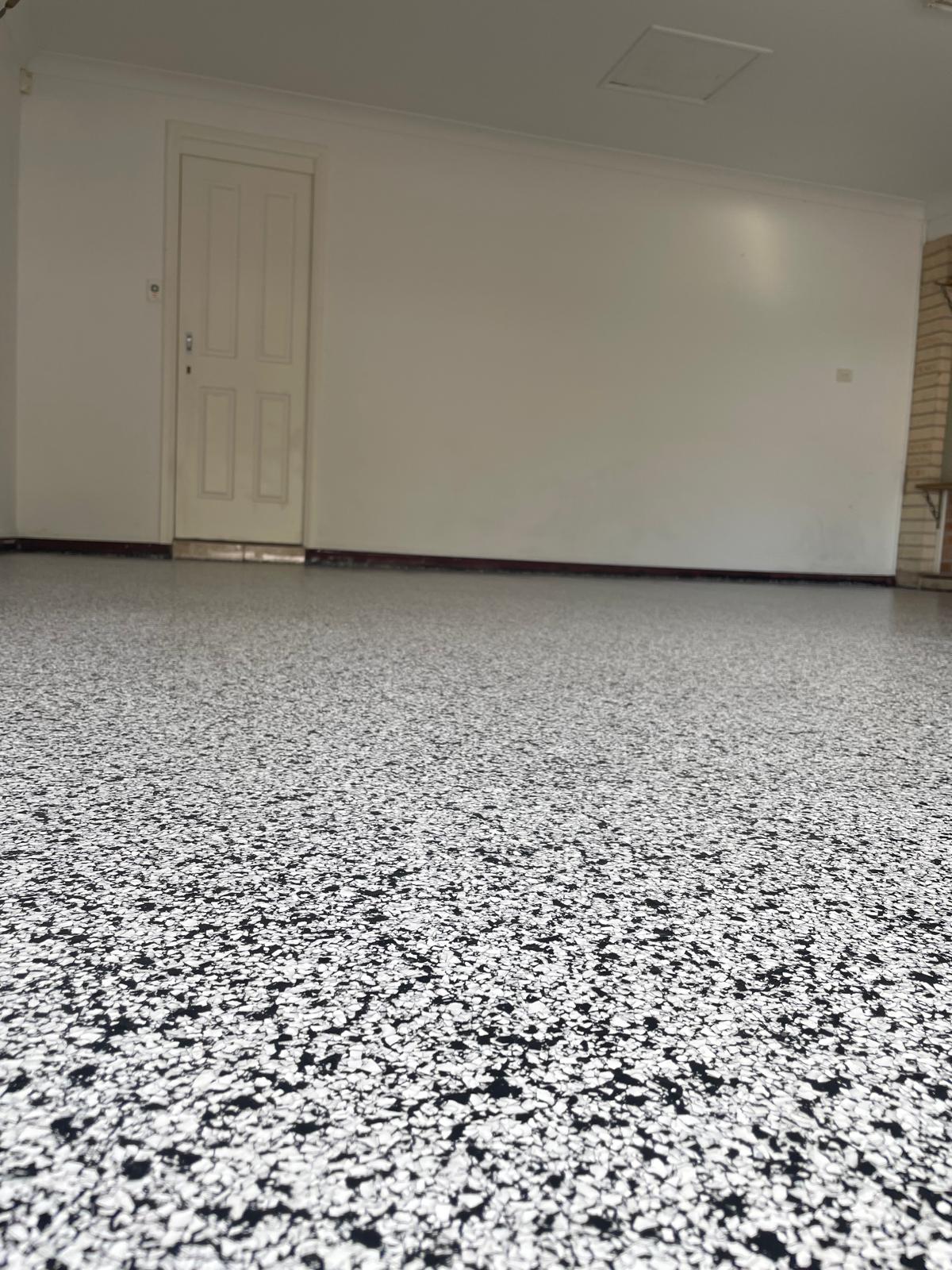 West Hoxton garage after black epoxy grey flakes
